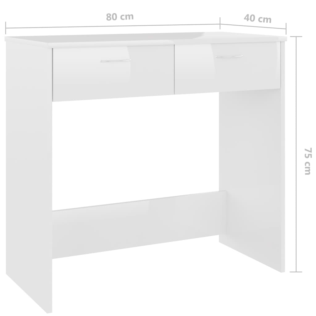 Skrivbord vit högglans 80x40x75 cm konstruerat trä