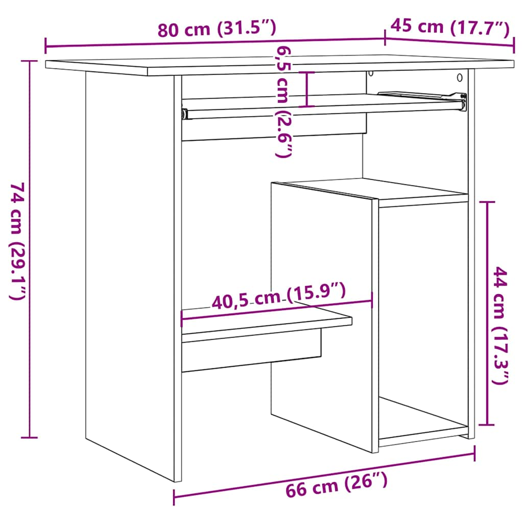 Skrivbord vit 80x45x74 cm konstruerat trä