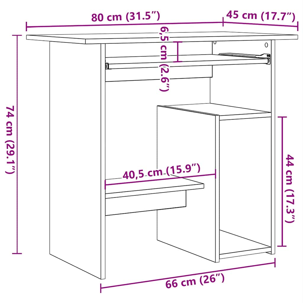 Skrivbord svart 80x45x74 cm konstruerat trä