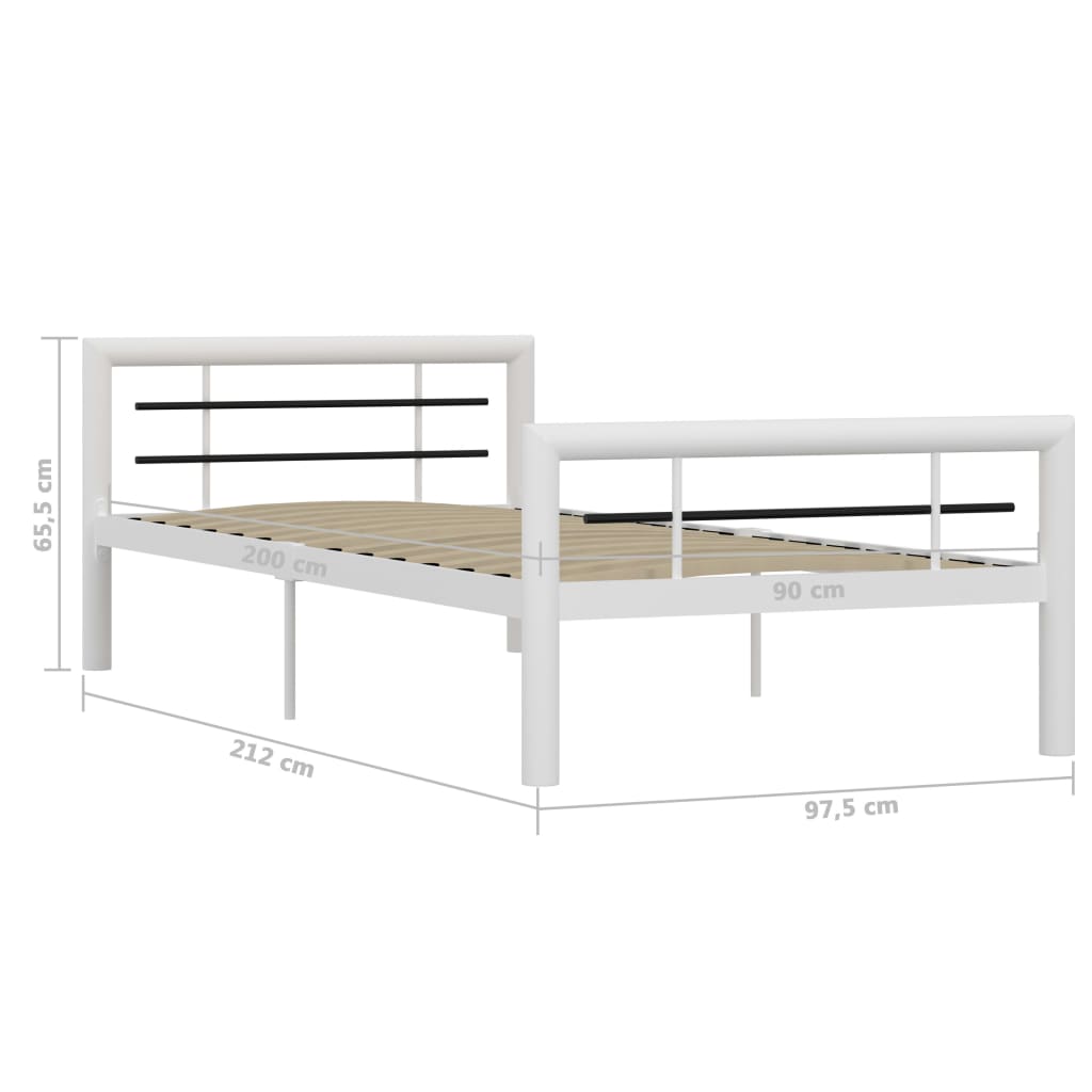 Sängram utan madrass vit och svart metall 100x200 cm