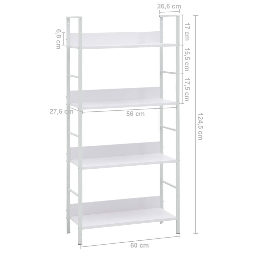 Bokhylla 4 hyllor vit 60x27,6x124,5 cm konstruerat trä