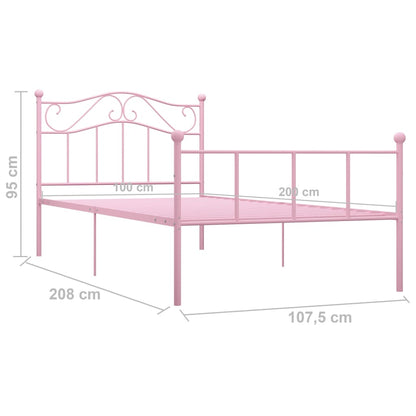 Sängram utan madrass rosa metall 100x200 cm