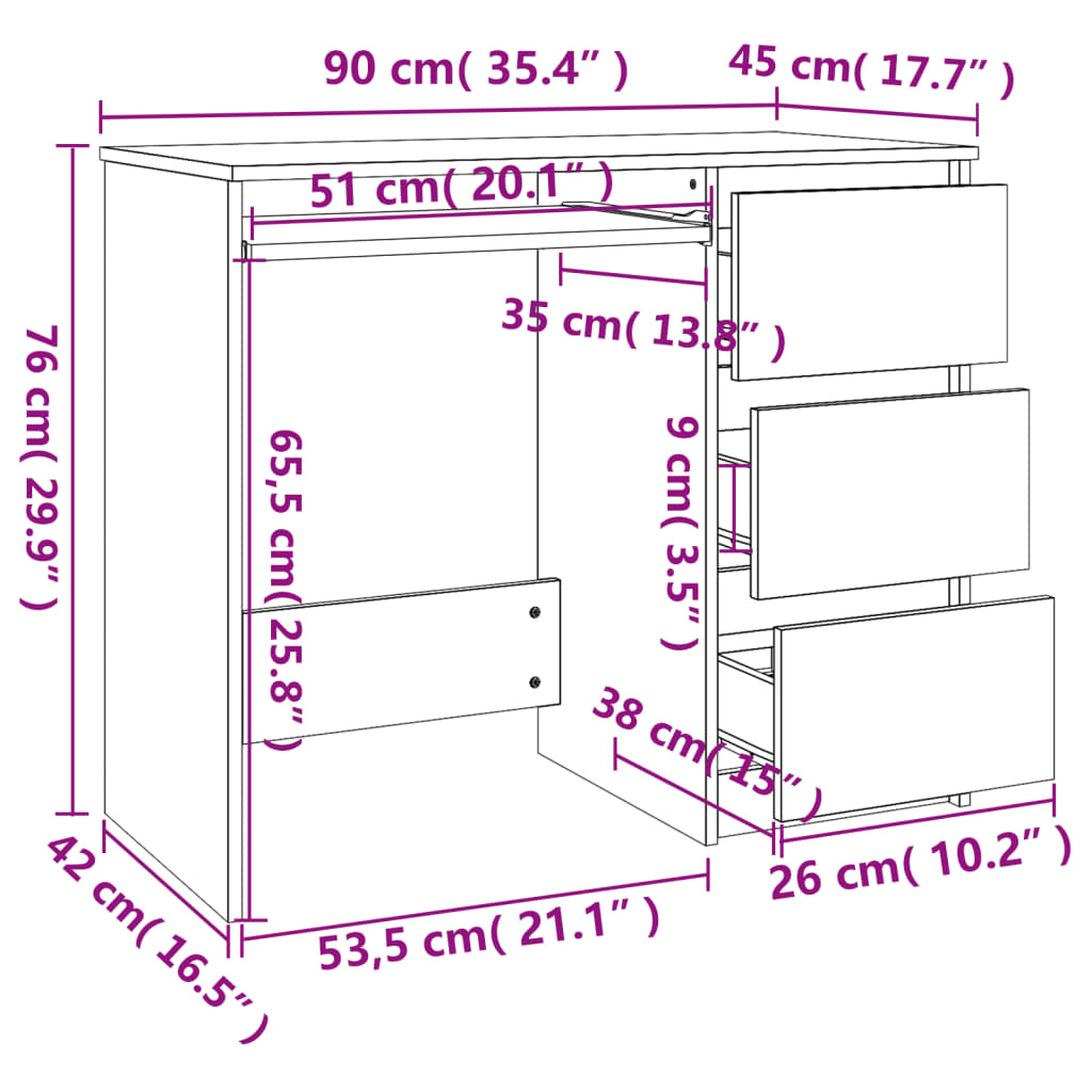 Skrivbord vit 90x45x76 cm konstruerat trä