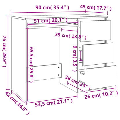 Skrivbord vit 90x45x76 cm konstruerat trä