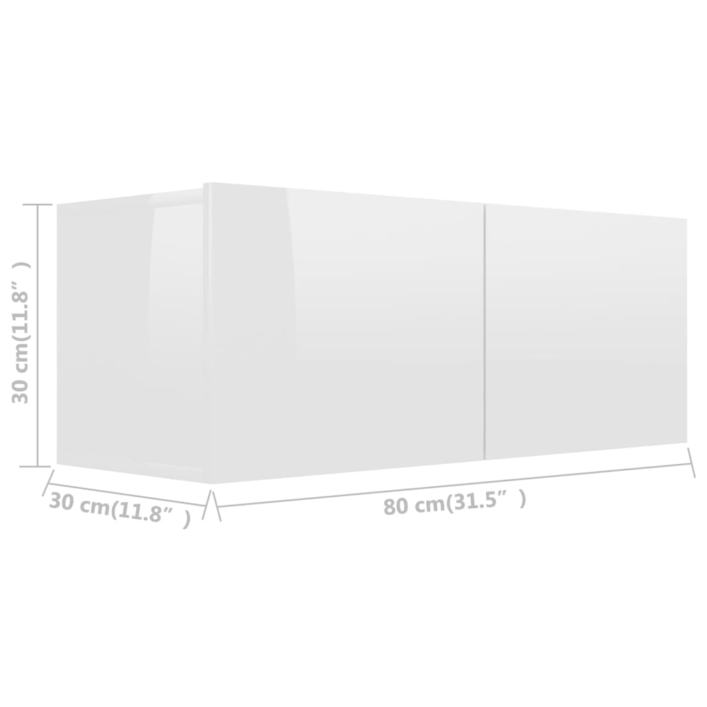 TV-bänk vit högglans 80x30x30 cm konstruerat trä