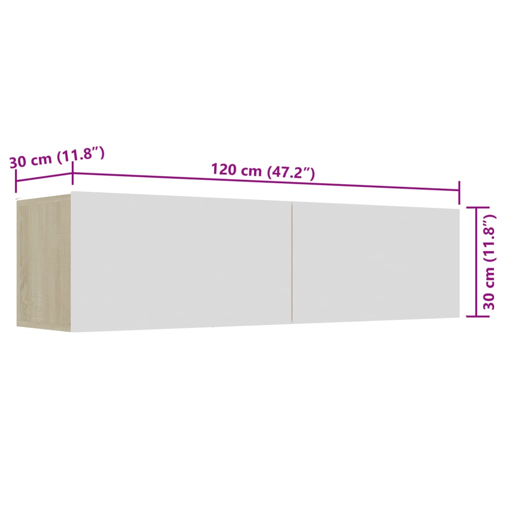 Tv-bänk vit och sonoma-ek 120x30x30 cm konstruerat trä
