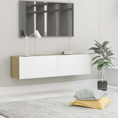 Tv-bänk vit och sonoma-ek 120x30x30 cm konstruerat trä