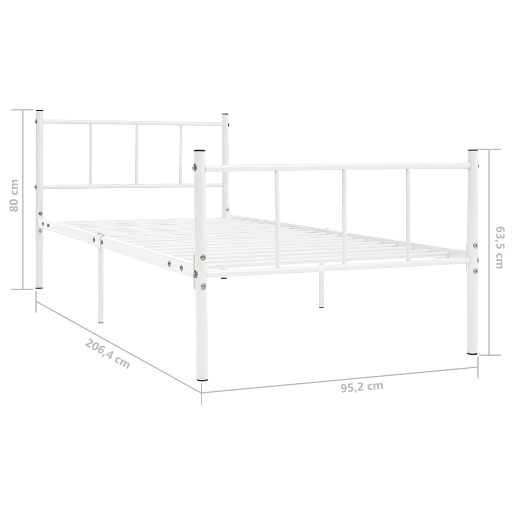 Sängram utan madrass vit metall 90x200 cm