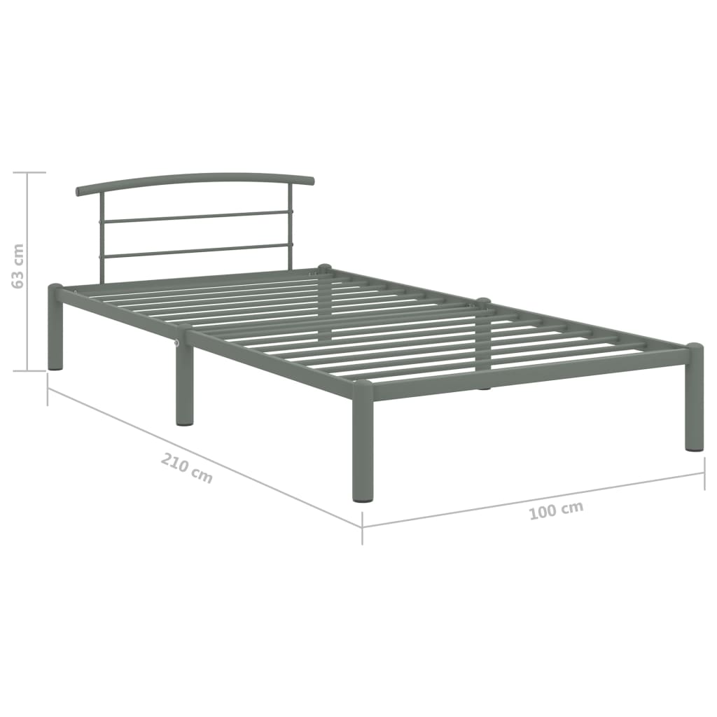 Sängram utan madrass grå metall 90x200 cm