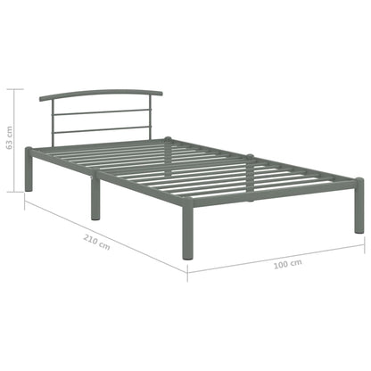 Sängram utan madrass grå metall 90x200 cm