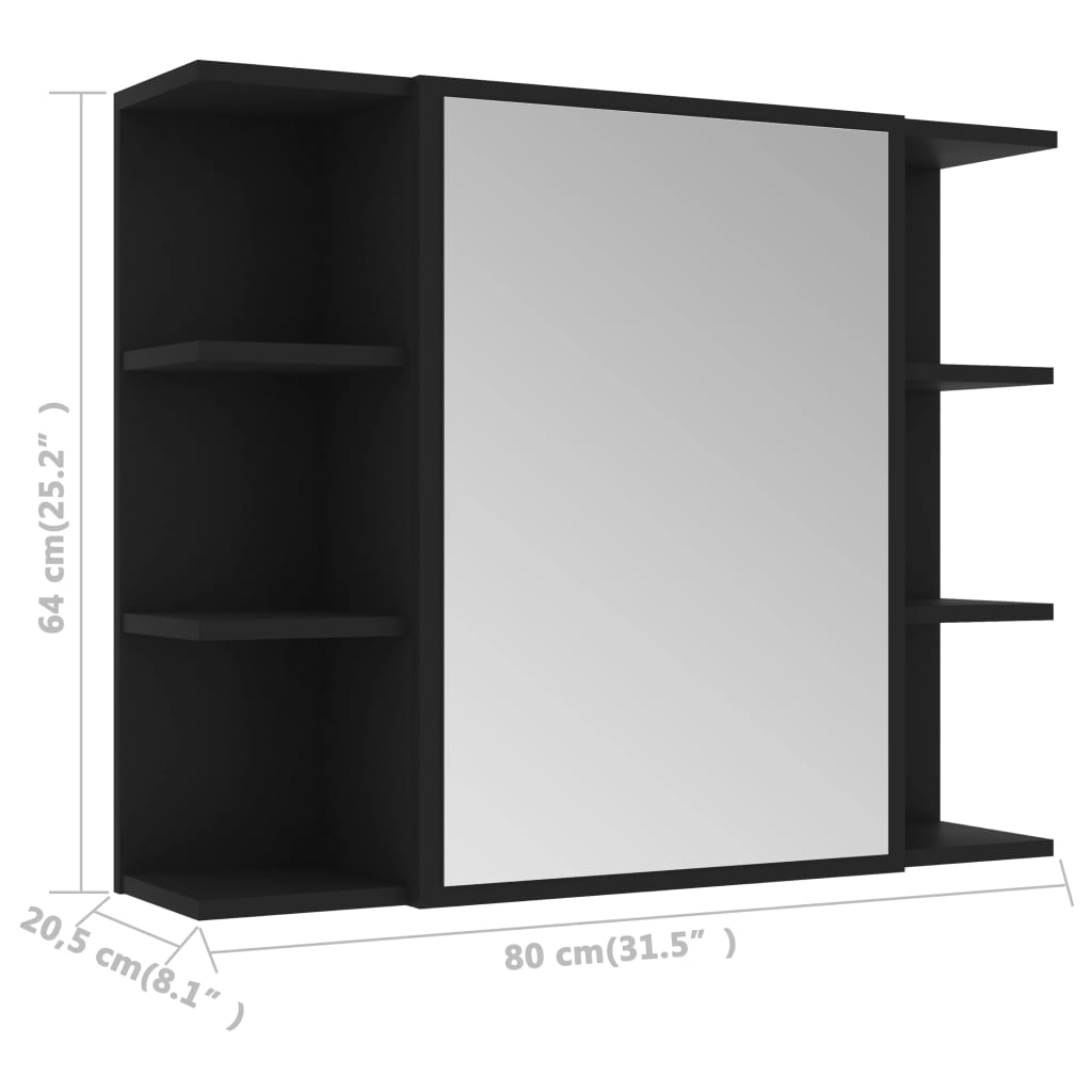 Spegelskåp för badrum svart 80x20,5x64 cm konstruerat trä