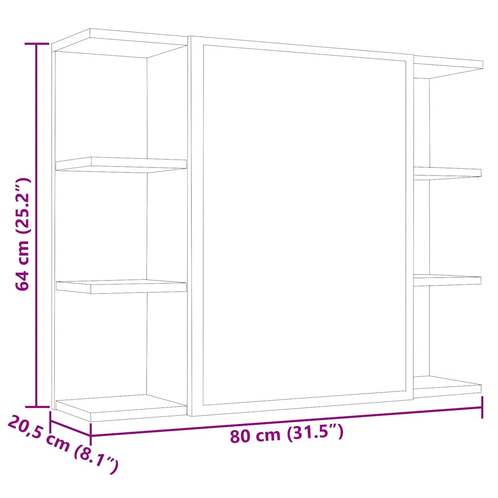 Spegelskåp för badrum betonggrå 80x20,5x64 cm konstruerat trä