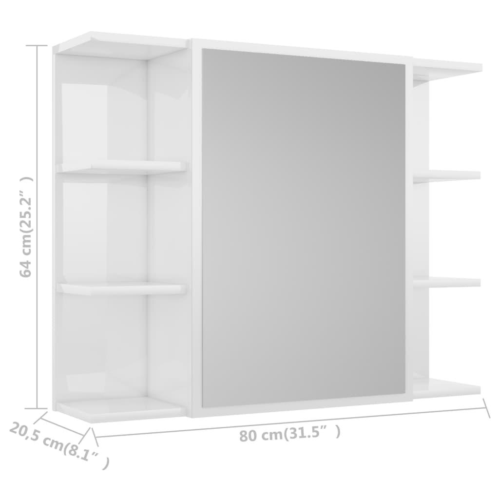 Spegelskåp för badrum vit högglans 80x20,5x64cm konstruerat trä