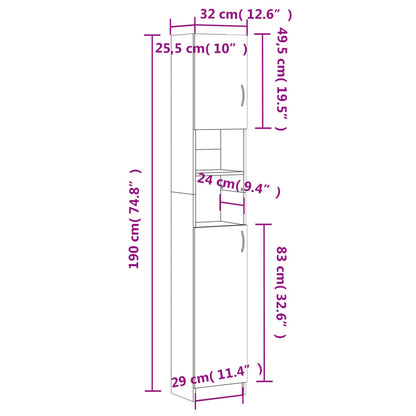 Badrumsskåp vit 32x25,5x190 cm konstruerat trä