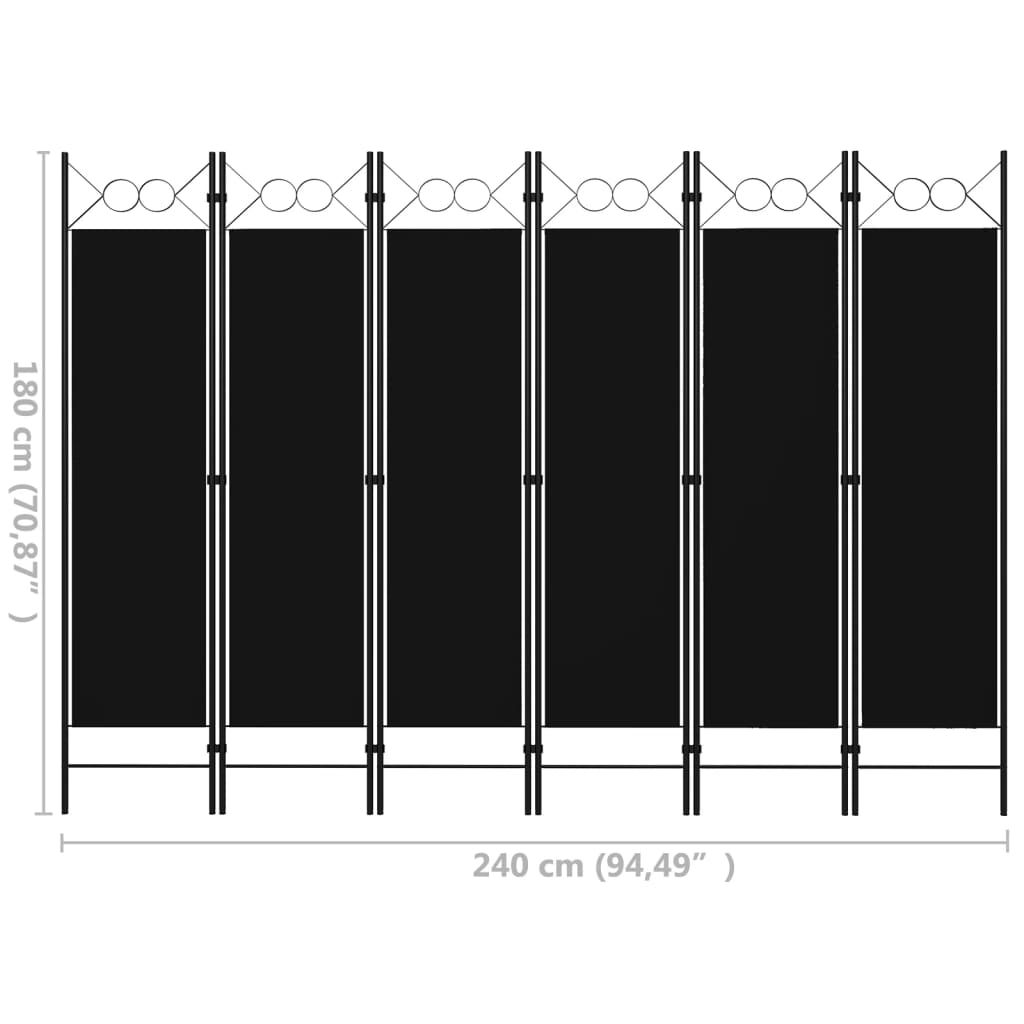 Rumsavdelare 6 paneler svart 240x180 cm