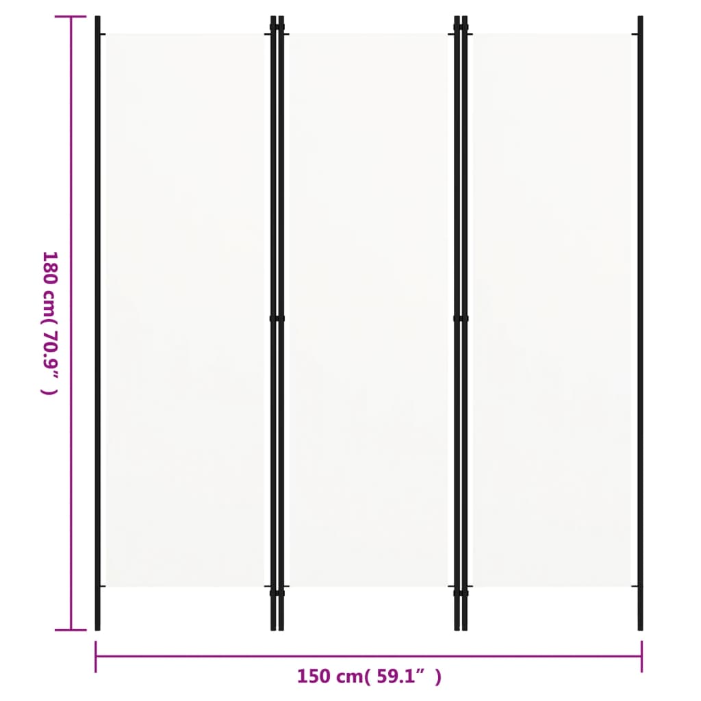 Rumsavdelare 3 paneler vit 150x180 cm