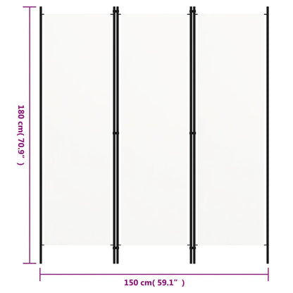 Rumsavdelare 3 paneler vit 150x180 cm