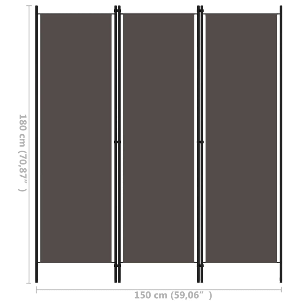 Rumsavdelare 3 paneler antracit 150x180 cm