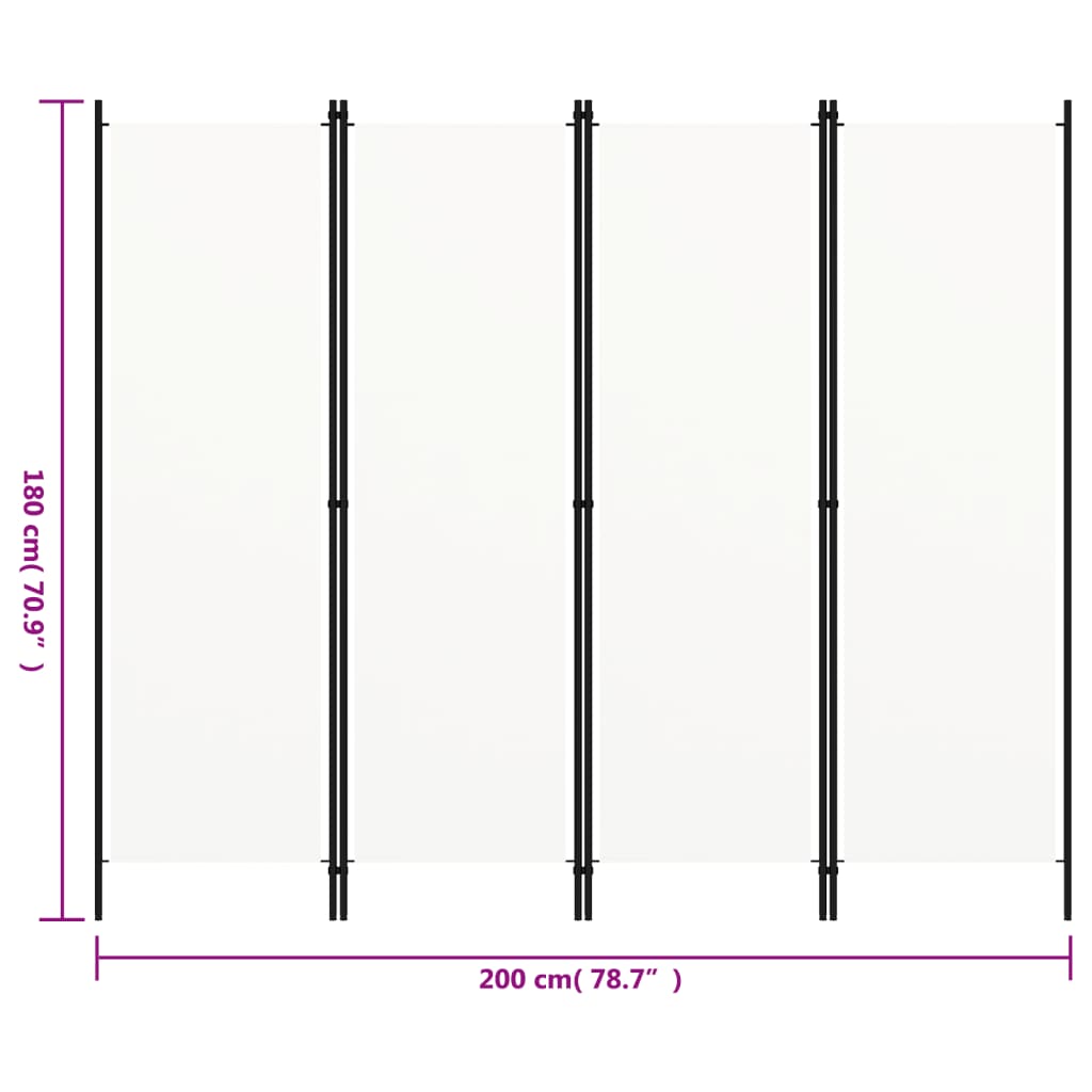 Rumsavdelare 4 paneler vit 200x180 cm