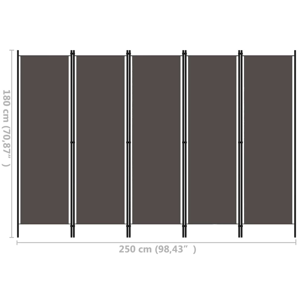 Rumsavdelare 5 paneler antracit 250x180 cm