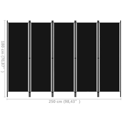 Rumsavdelare 5 paneler svart 250x180 cm