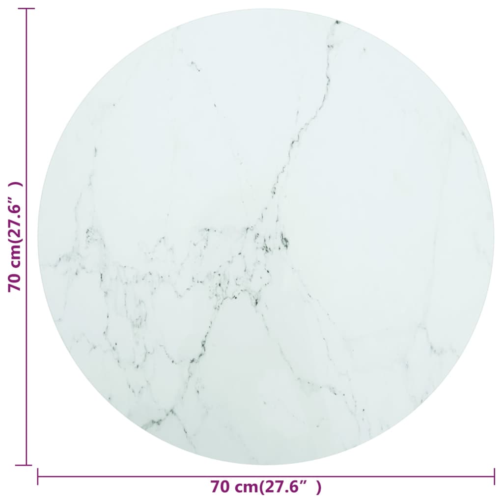 Bordsskiva vit Ø70x0,8 cm härdat glas med marmortextur