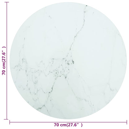 Bordsskiva vit Ø70x0,8 cm härdat glas med marmortextur