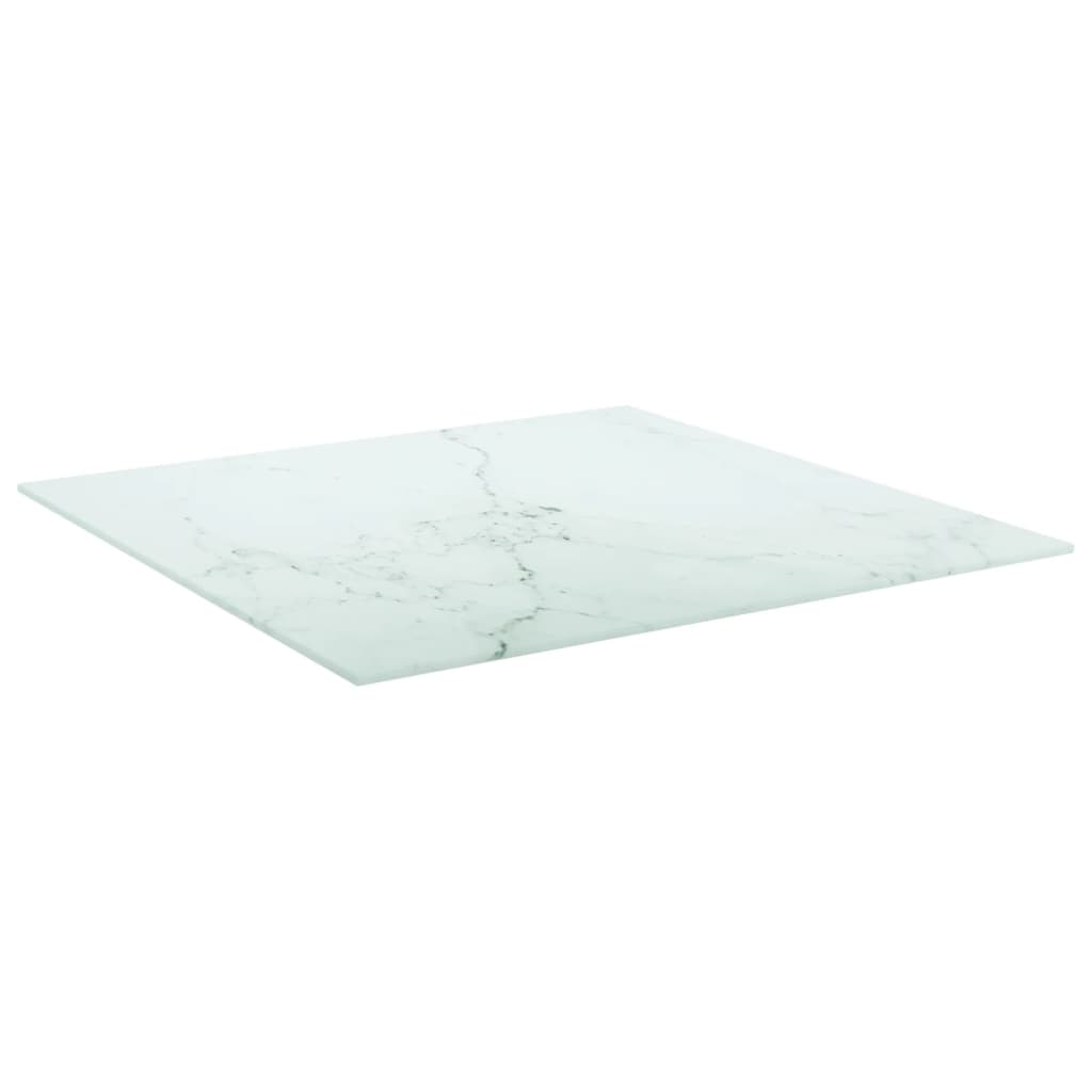 Bordsskiva vit 60x60 cm 6 mm härdat glas med marmortextur