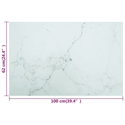 Bordsskiva vit 100x62 cm 8 mm härdat glas med marmortextur