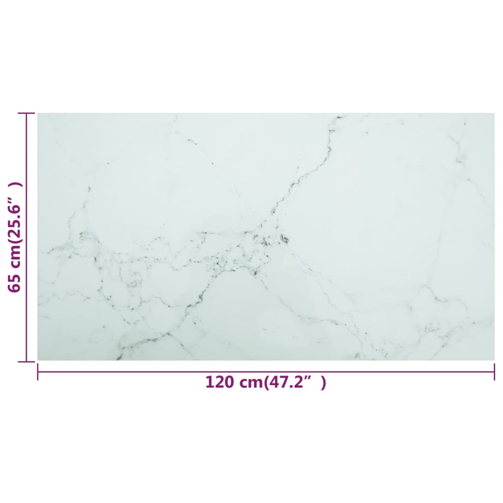 Bordsskiva vit 120x65 cm 8 mm härdat glas med marmortextur