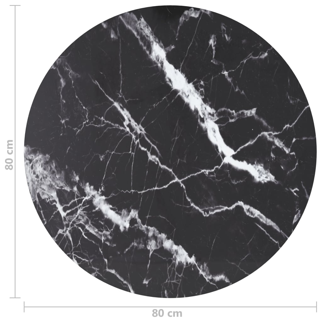 Bordsskiva svart Ø80x1 cm härdat glas med marmortextur