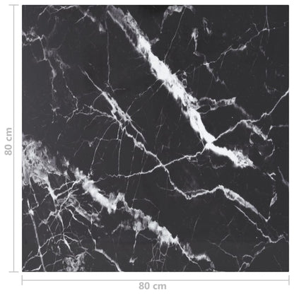 Bordsskiva svart 80x80 cm 6 mm härdat glas med marmortextur