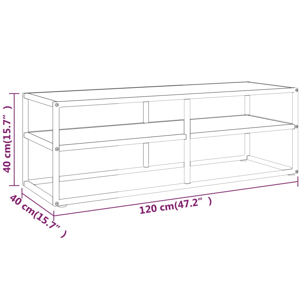 Tv-bänk svart med vit marmor glas 120x40x40 cm