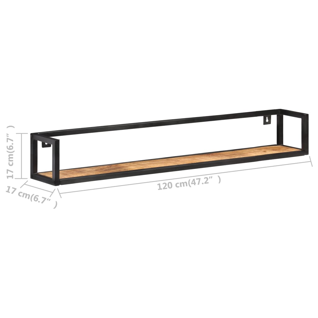 Vägghyllor 2 st 120 cm grovt mangoträ