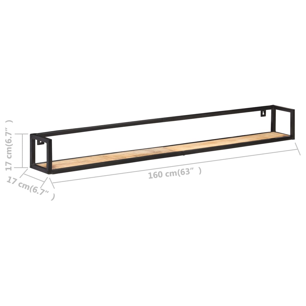 Vägghyllor 2 st 160 cm grovt mangoträ