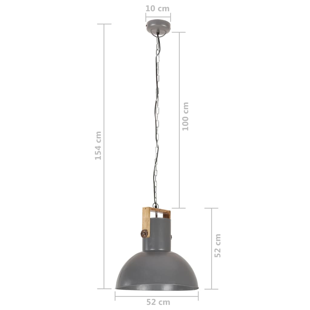 Hänglampa industriell 25 W grå rund mangoträ 52 cm E27