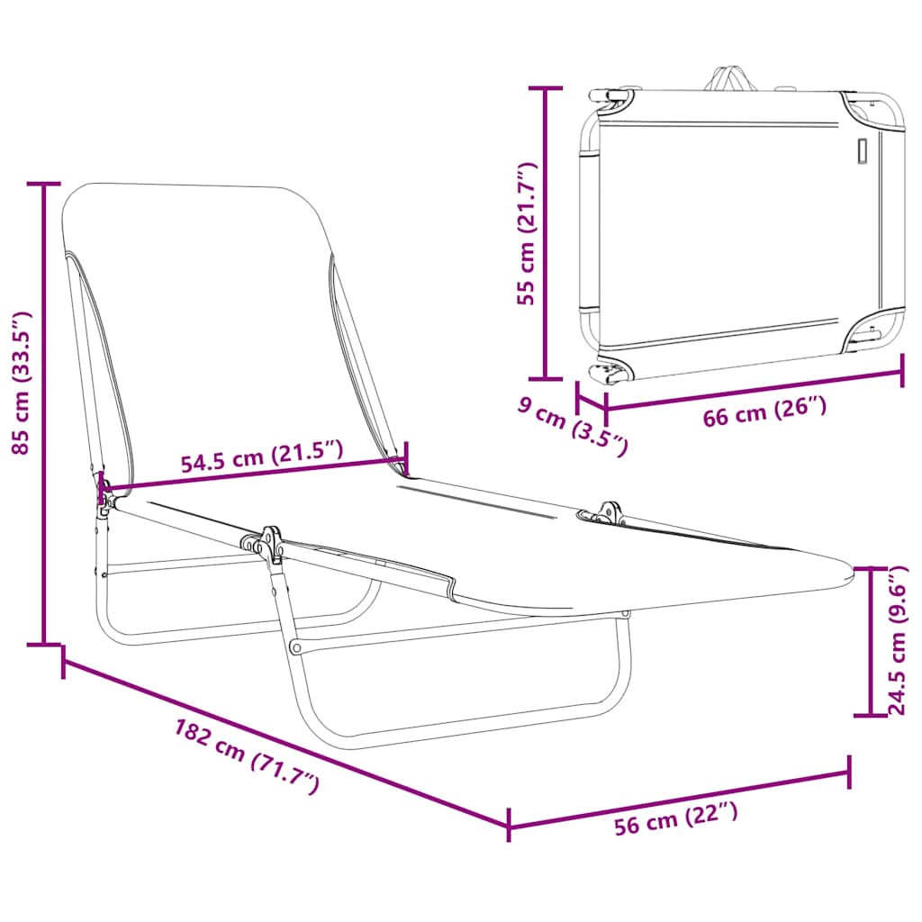 Hopfällbara solsängar 2 st stål och tyg grön