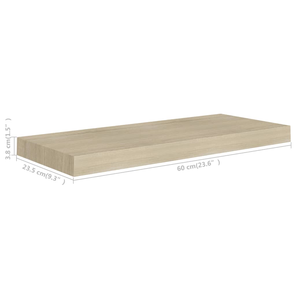 Svävande vägghyllor 4 st ek 60x23,5x3,8 cm MDF