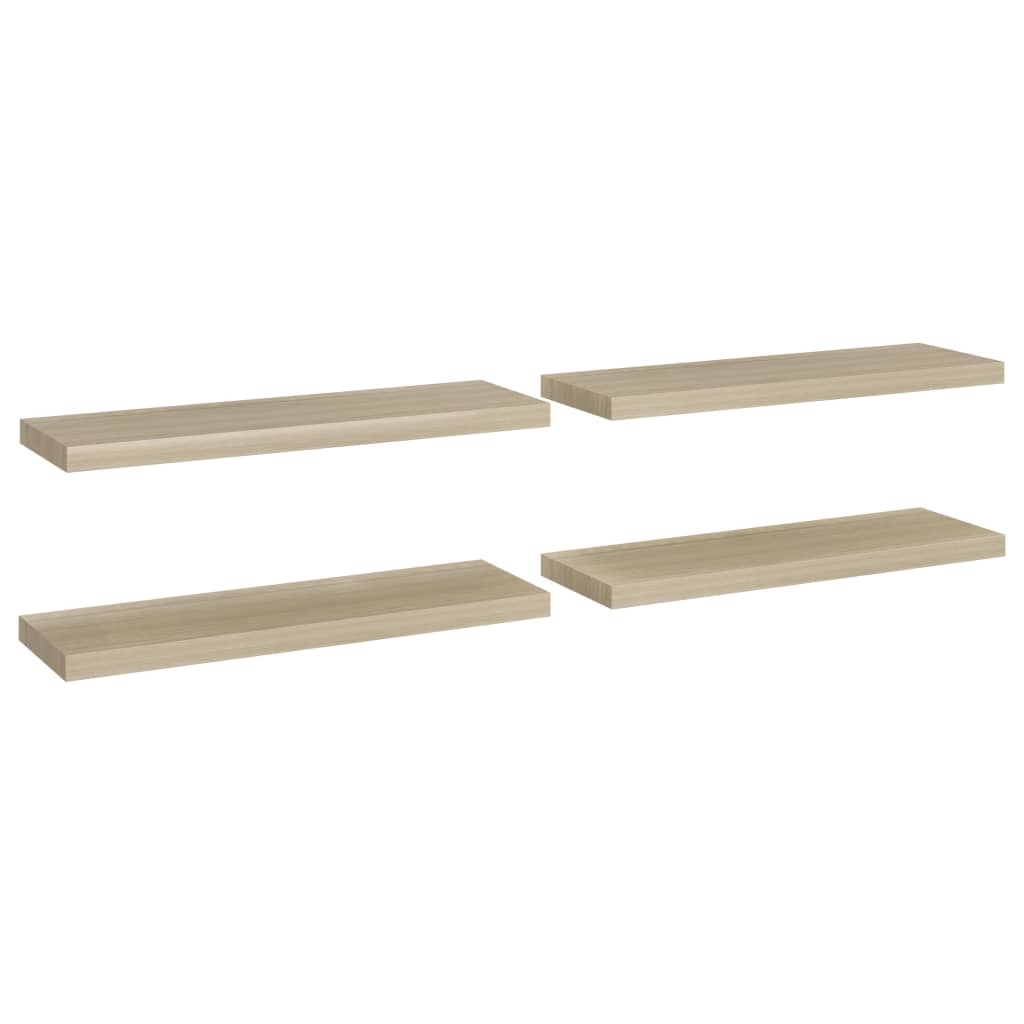 Svävande vägghyllor 4 st ek 80x23,5x3,8 cm MDF