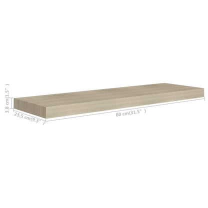 Svävande vägghyllor 4 st ek 80x23,5x3,8 cm MDF