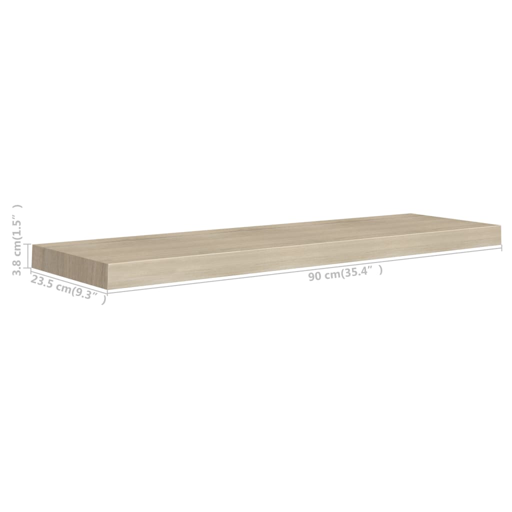 Svävande vägghyllor 2 st ek 90x23,5x3,8 cm MDF