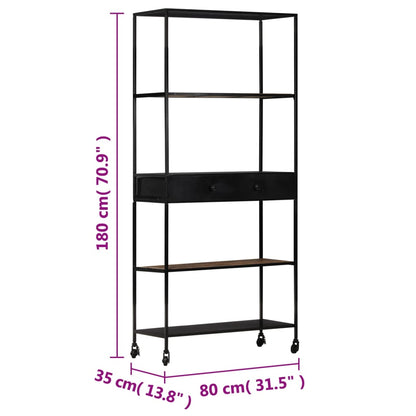 Bokhylla 80x35x180 cm grovt mangoträ och järn