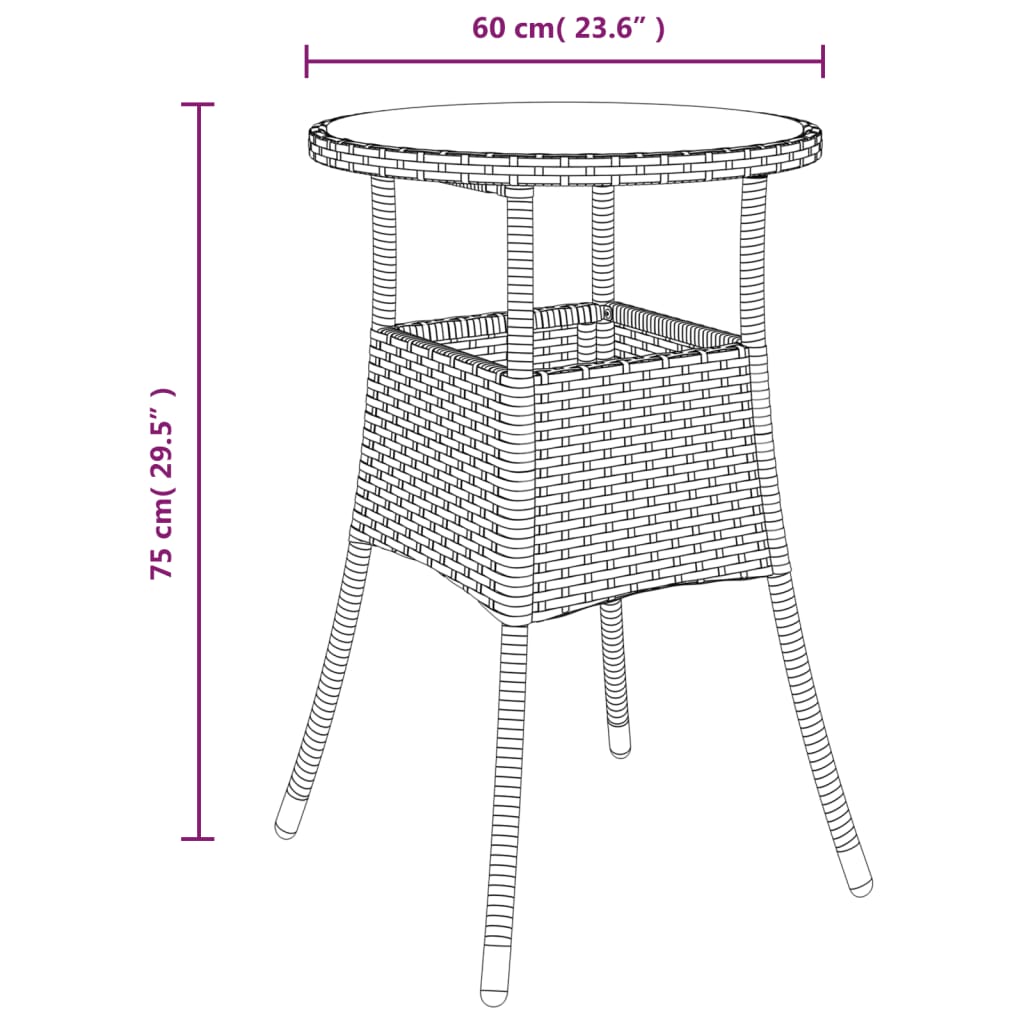 Trädgårdsbord Ø60x75 cm härdat glas och konstrotting grå