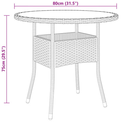 Trädgårdsbord Ø80x75 cm härdat glas och konstrotting svart