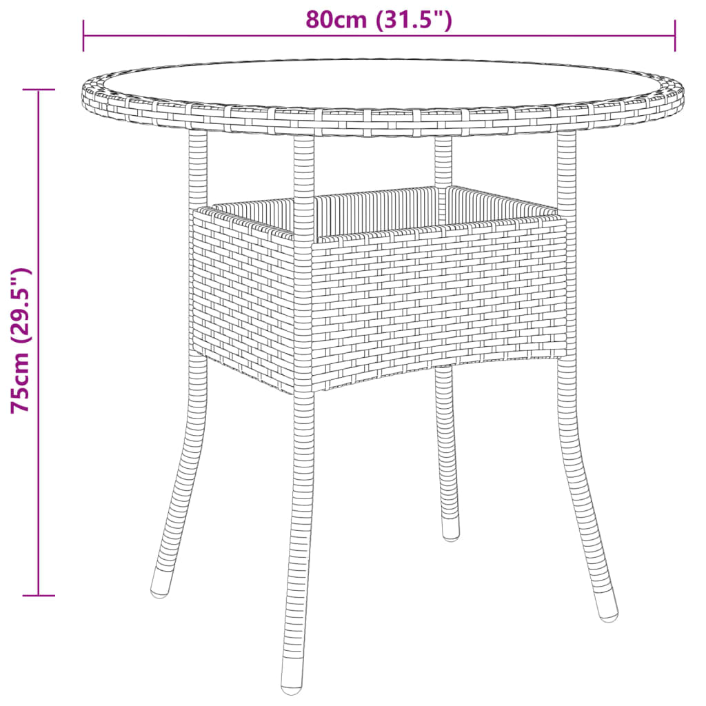 Trädgårdsbord Ø80x75 cm härdat glas och konstrotting grå