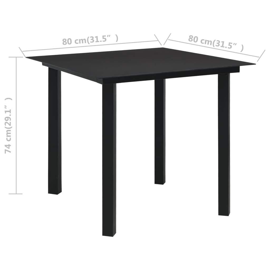 Trädgårdsbord svart 80x80x74 cm stål och glas