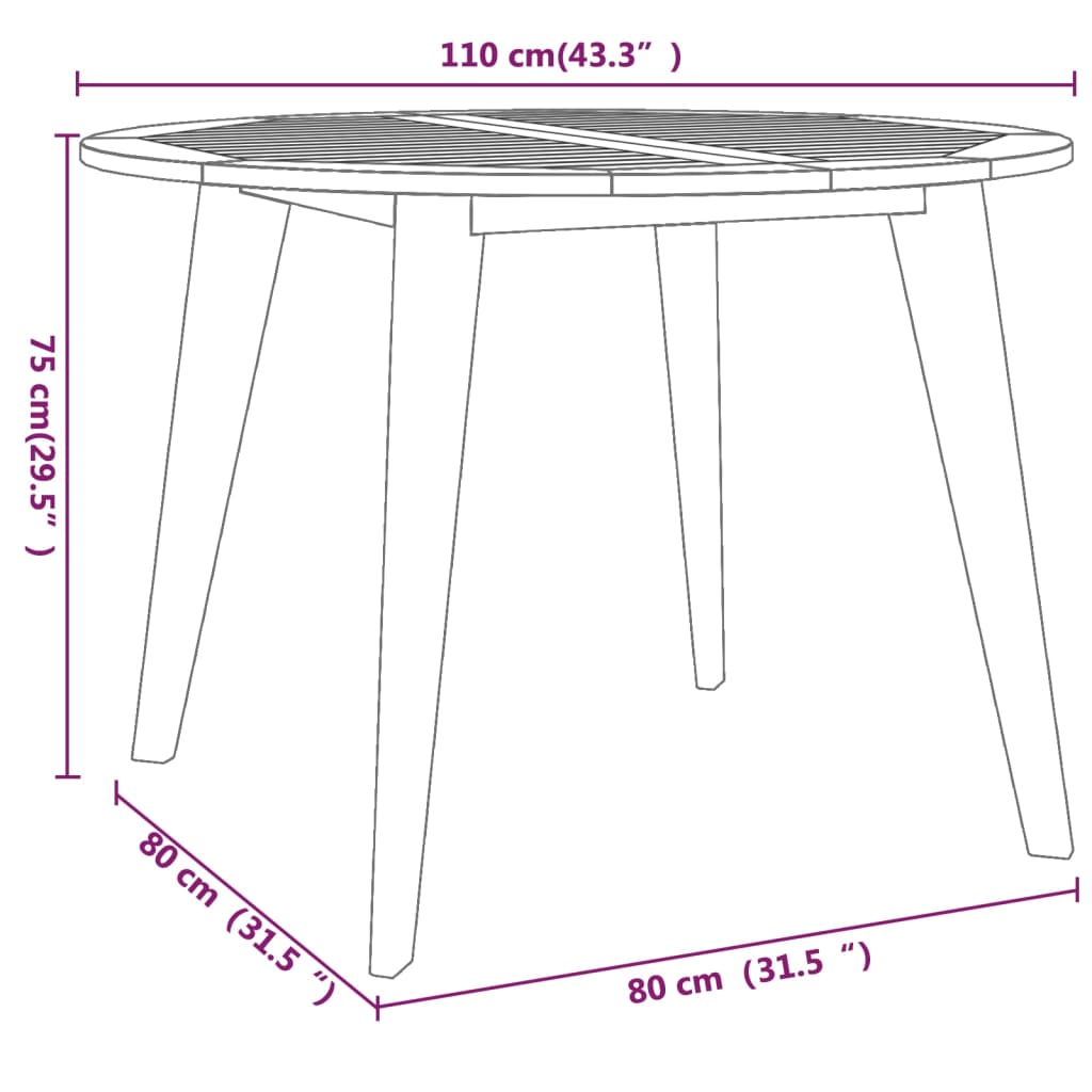 Trädgårdsbord Ø110x75 cm massivt akaciaträ