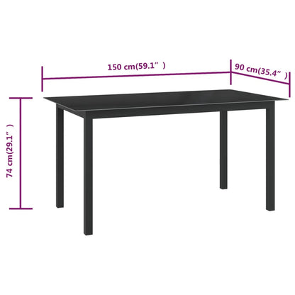 Trädgårdsbord svart 150x90x74 cm aluminium och glas