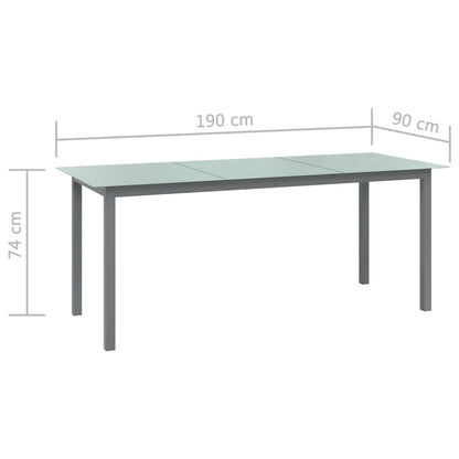 Trädgårdsbord ljusgrå 190x90x74 cm aluminium och glas