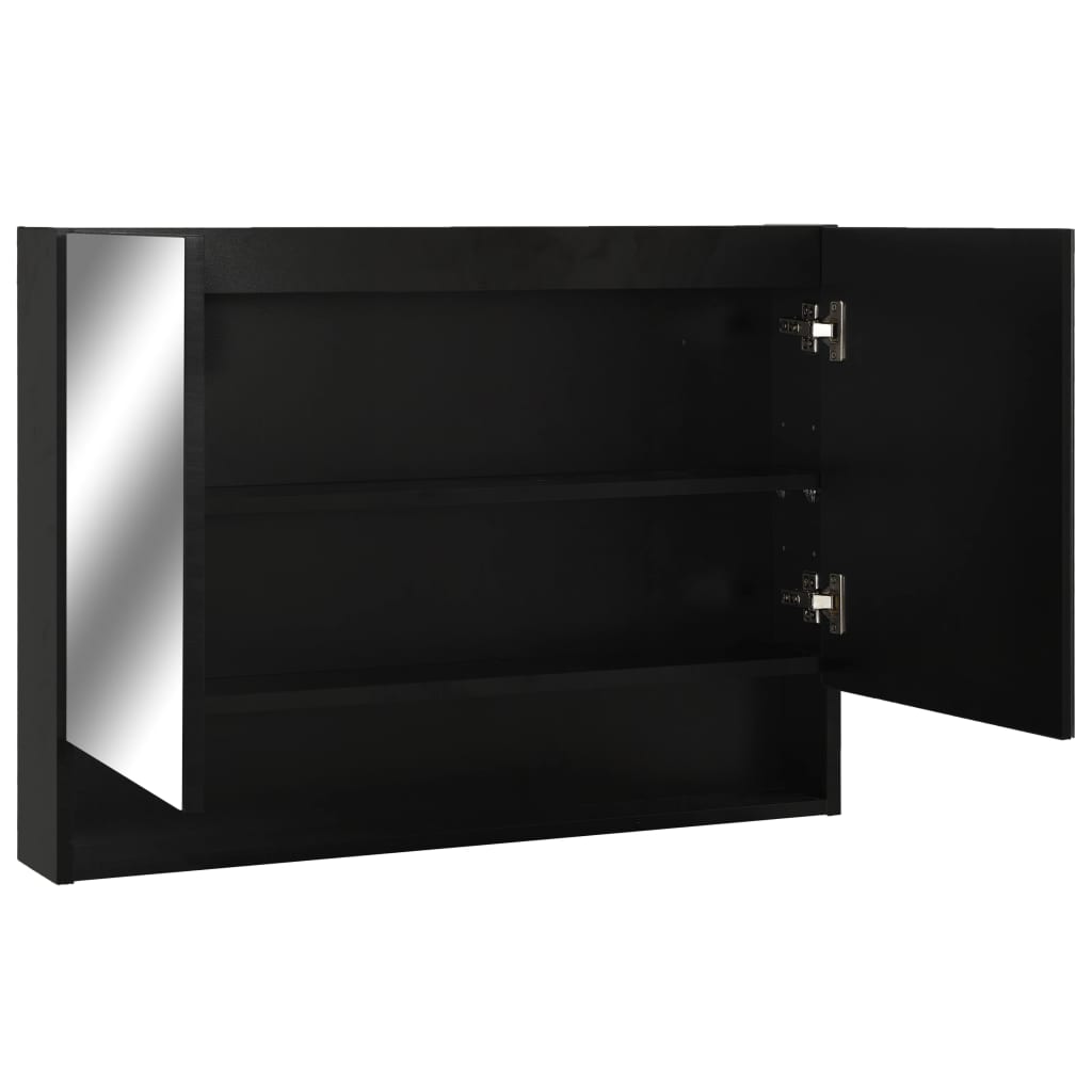 LED-Spegelskåp för badrum svart 80x15x60 cm MDF